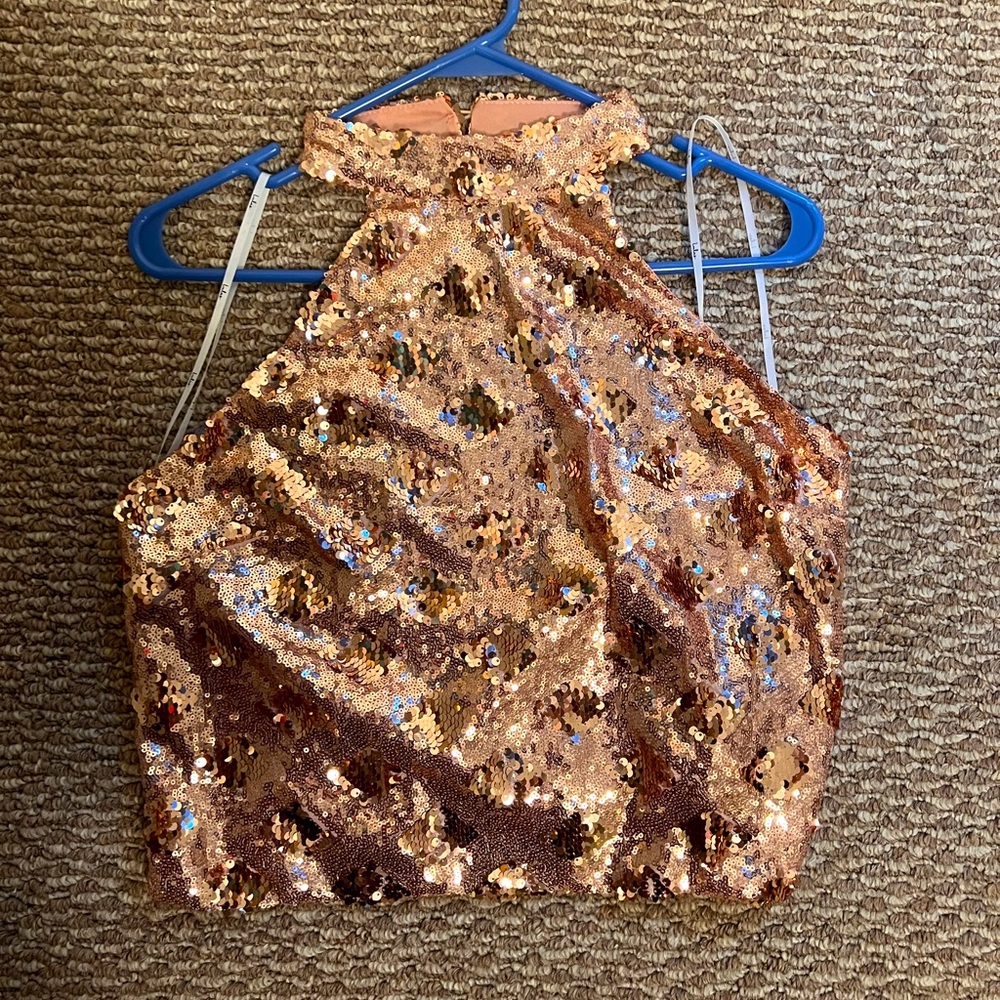 Lulus Pink champagne sequined halter top